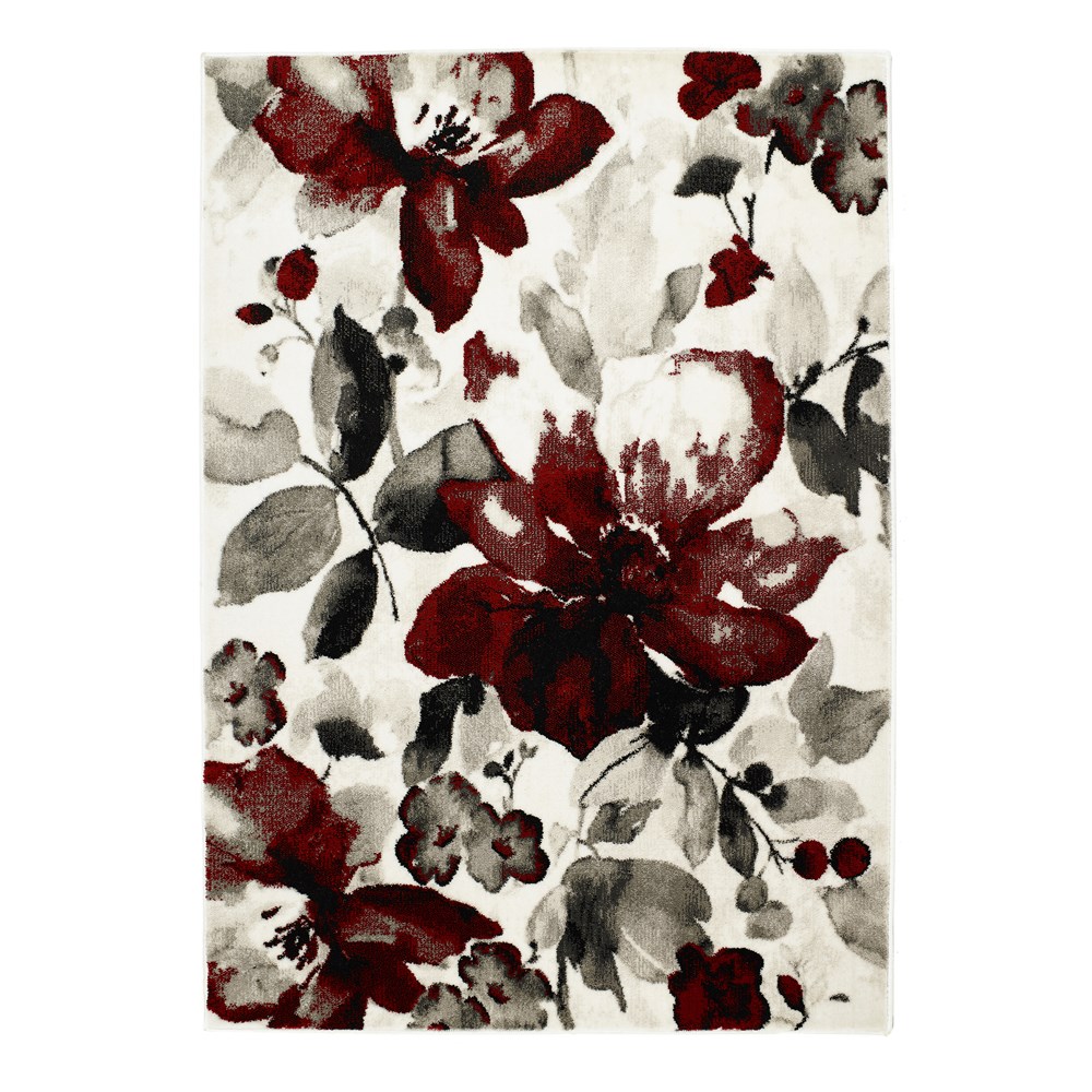 Watercolour Floral Rugs in Red